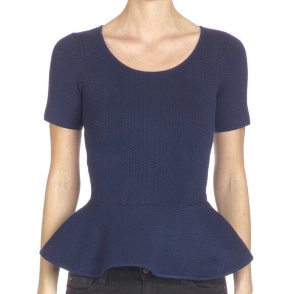 Sandro Paris Peplum Short Sleeve Textured Top M - Picture 1 of 8